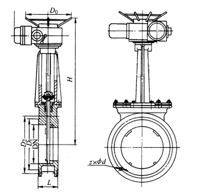 電動(dong)刀閘閥結構示(shì)意圖